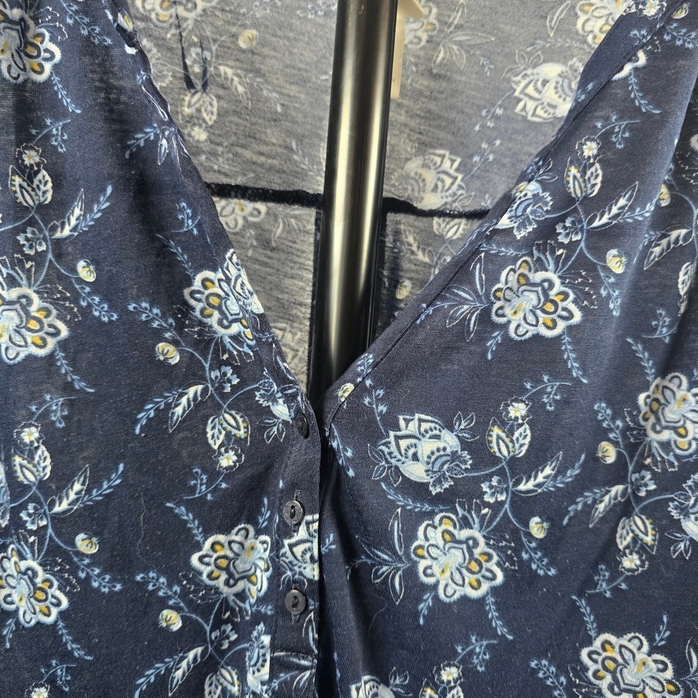 HM Navy Blue Floral V-Neck Button Front Blouse Top Womens Size XL Long Sleeve - Picture 3 of 6